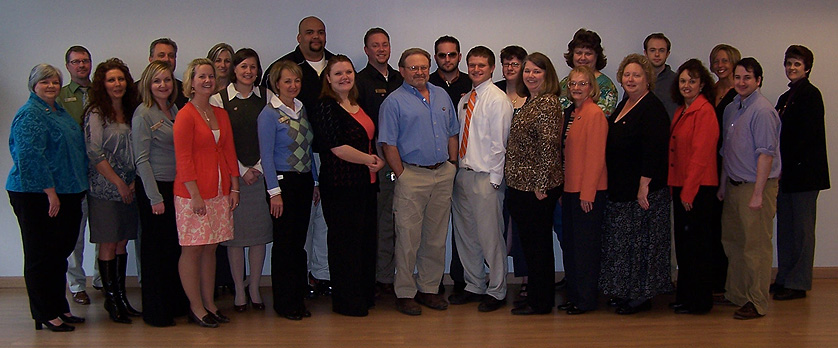More than 25 alumni who are currently Tusculum College faculty and staff were recognized at a luncheon held on campus on Monday, March 16. The luncheon, hosted by Institutional Advancement’s Office of Alumni Relations, was held to recognize all staff and faculty who are alumni of the school.  Speakers at the event were Ryan Tassell ’04, administrative assistant in the department of athletics, and Suzanne Richey, director of college communications.  Assistant Director of Information Systems Chris Summey ’83 was recognized as the staff/faculty member in attendance who has been with the College the longest, with 22 years. Pictured from left to right (front row) Sherri Storer  ’03 ‘06, Deborah Davis ‘97, Rebecca Muncy ‘05, Heather Easterly ‘00, Vickie Long ‘08, Leah Walker ‘04, Chris Summey ‘83,  Cody Greene ‘08, Melissa Ripley ’01 ’04 ‘06, Carolyn Gregg  ’88, Cindy Lucas ’97 ‘04, Kim Kidwell ‘99 and B.J. Roberts ‘04. (Back row) Darryl Storer ‘08, Mike Joy ‘03, Kathy Joy ‘00, Randy Loggins ‘06, Jamie  Hamer ’96 ‘98, Ryan Tassell ‘04, Wanda Rahm ‘05, Kimberly Carter ‘93, James Shiflett ‘05, Susan  Vance ‘91 and Eugenia Estes ‘04.
