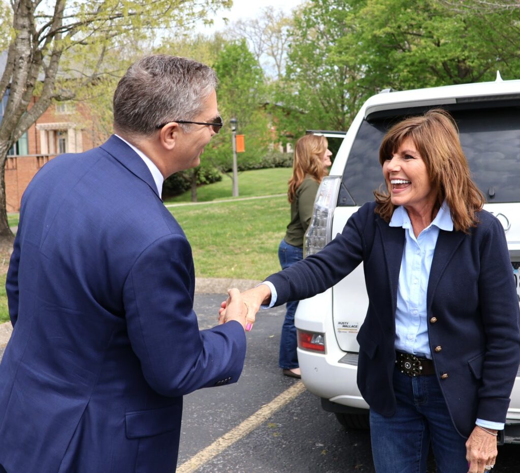Dr. Scott Hummel, left, greets Congresswoman Diana Harshbarger.