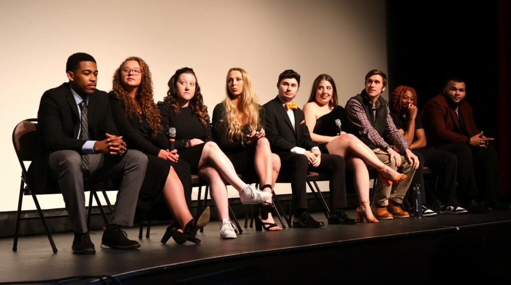 Nine of the cast members talk about their experience after "The College Tour" episode featuring Tusculum was aired. The students are, left to right, Kobe Funderburk, Isabelle Delbridge, Maggie Vickers, Grayson Patterson, Todd Wallin, Josie Norton, David Bowlin, Stephen Brewer and Xavier Velazquez.