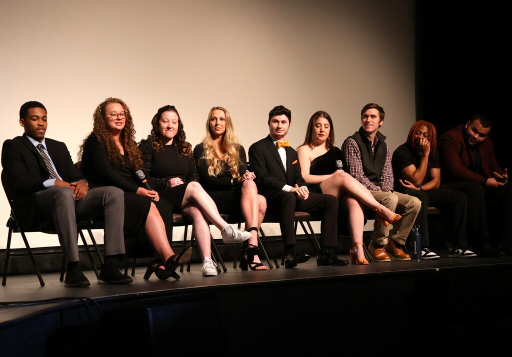Nine of the cast members talk about their experience after "The College Tour" episode featuring Tusculum was aired. The students are, left to right, Kobe Funderburk, Isabelle Delbridge, Maggie Vickers, Grayson Patterson, Todd Wallin, Josie Norton, David Bowlin, Stephen Brewer and Xavier Velazquez.
