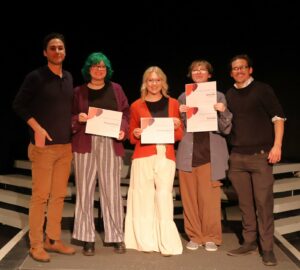 Left to right are Gregory Emilio, Kiersten Paxton, Cheyenne Hewitt, Isabella Gall and Dr. Josh Martin. Emilio was the contest judge, and Dr. Martin is an assistant professor of English at Tusculum. The others are the student winners.
