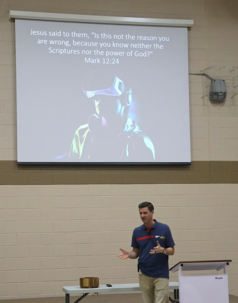 The pastor of Shallow Ford Baptist Church delivers a message at SPOT.