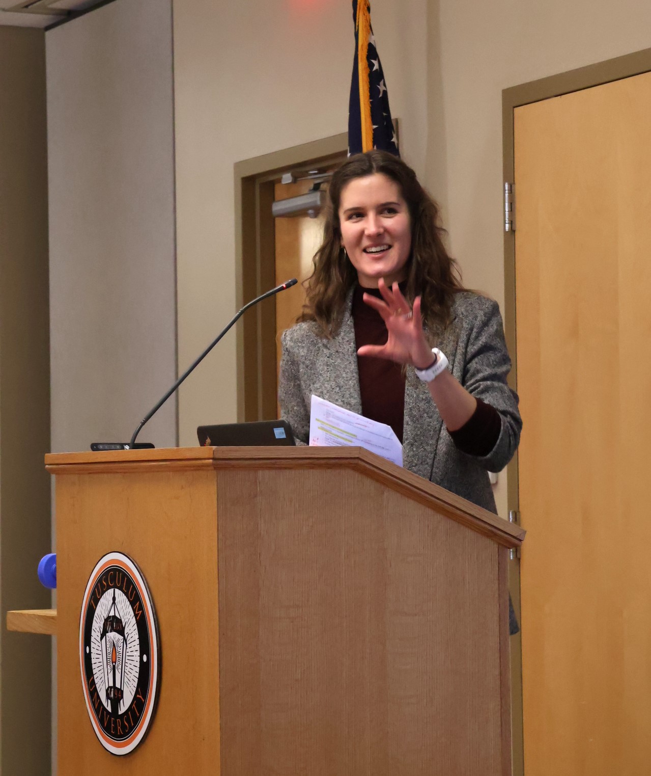 Emily Morrell, the presenter for the 2024 Theologian-In-Residence series, addresses the audience.