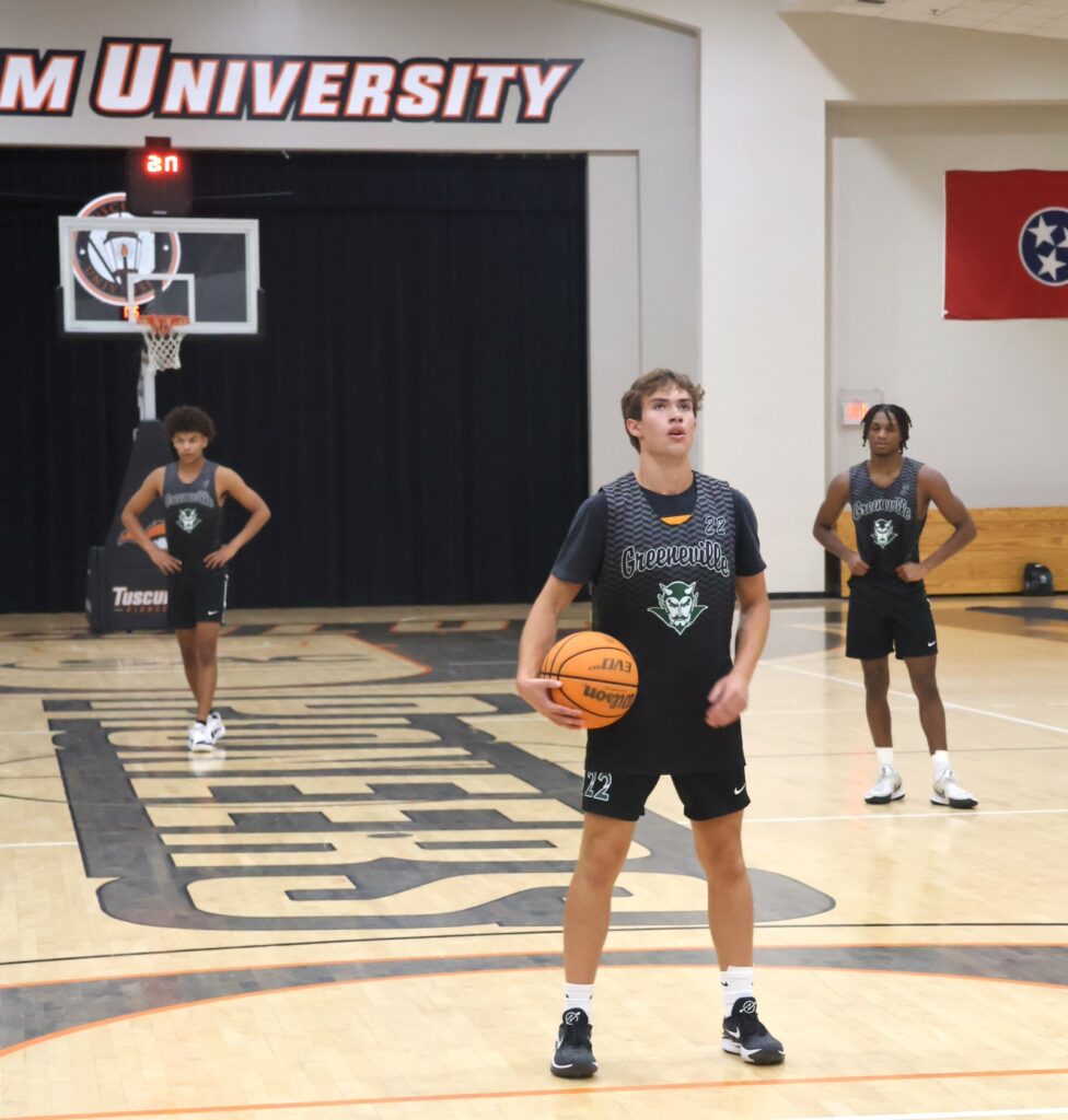 A player from Greeneville High School prepares to shoot a free throw.