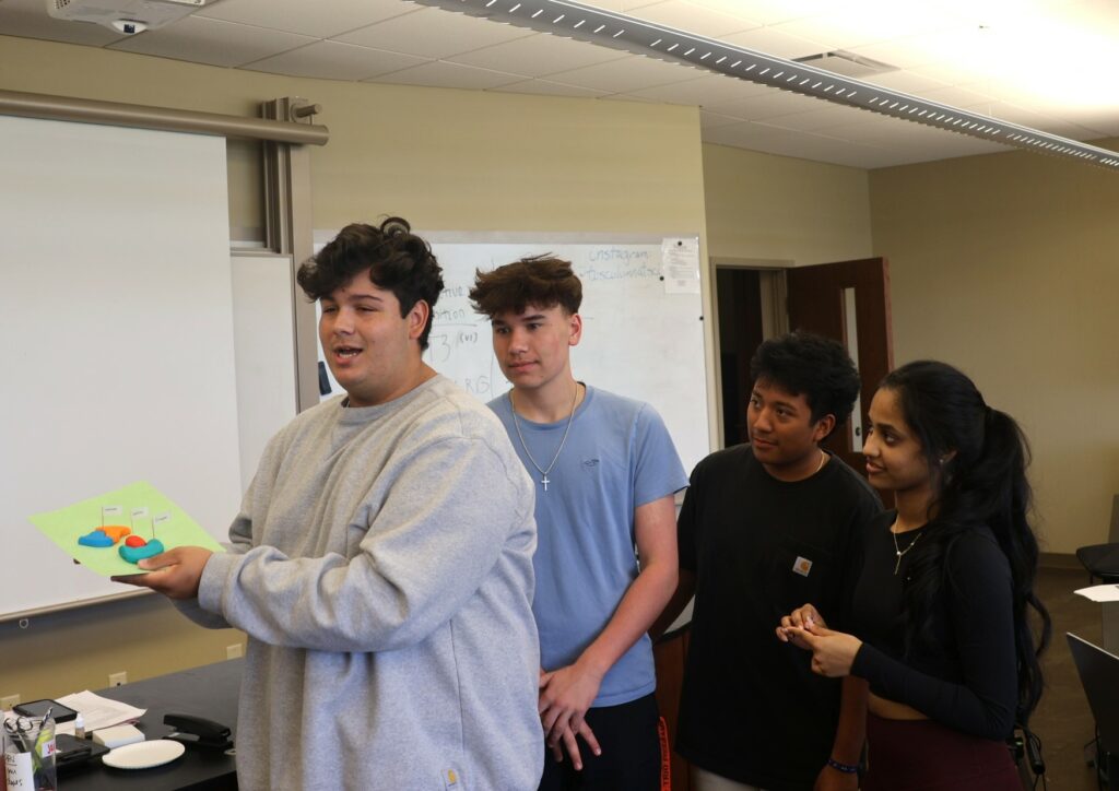 Students make a presentation in their biology class.
