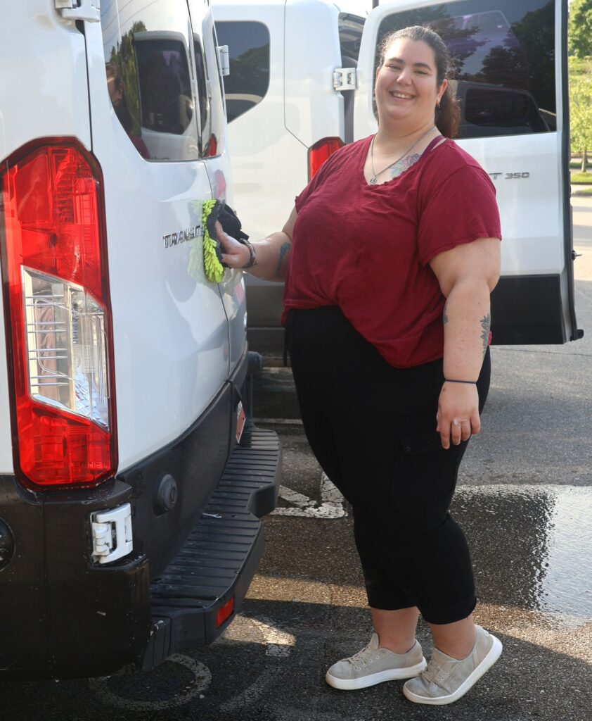 Katie Odoms discovers the joy of washing a vehicle.