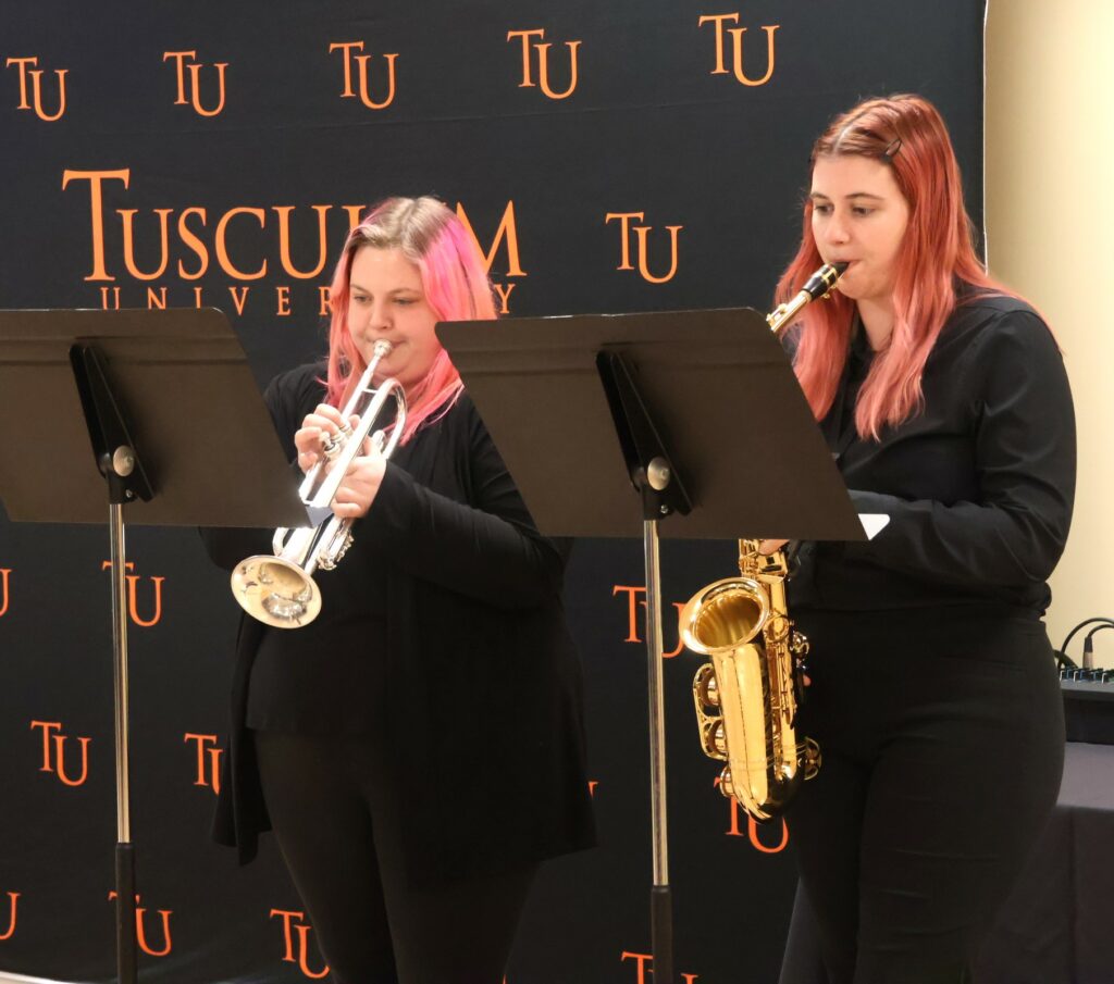 Tusculum students Chloe Lamb, left, and Hannah Morgan play.