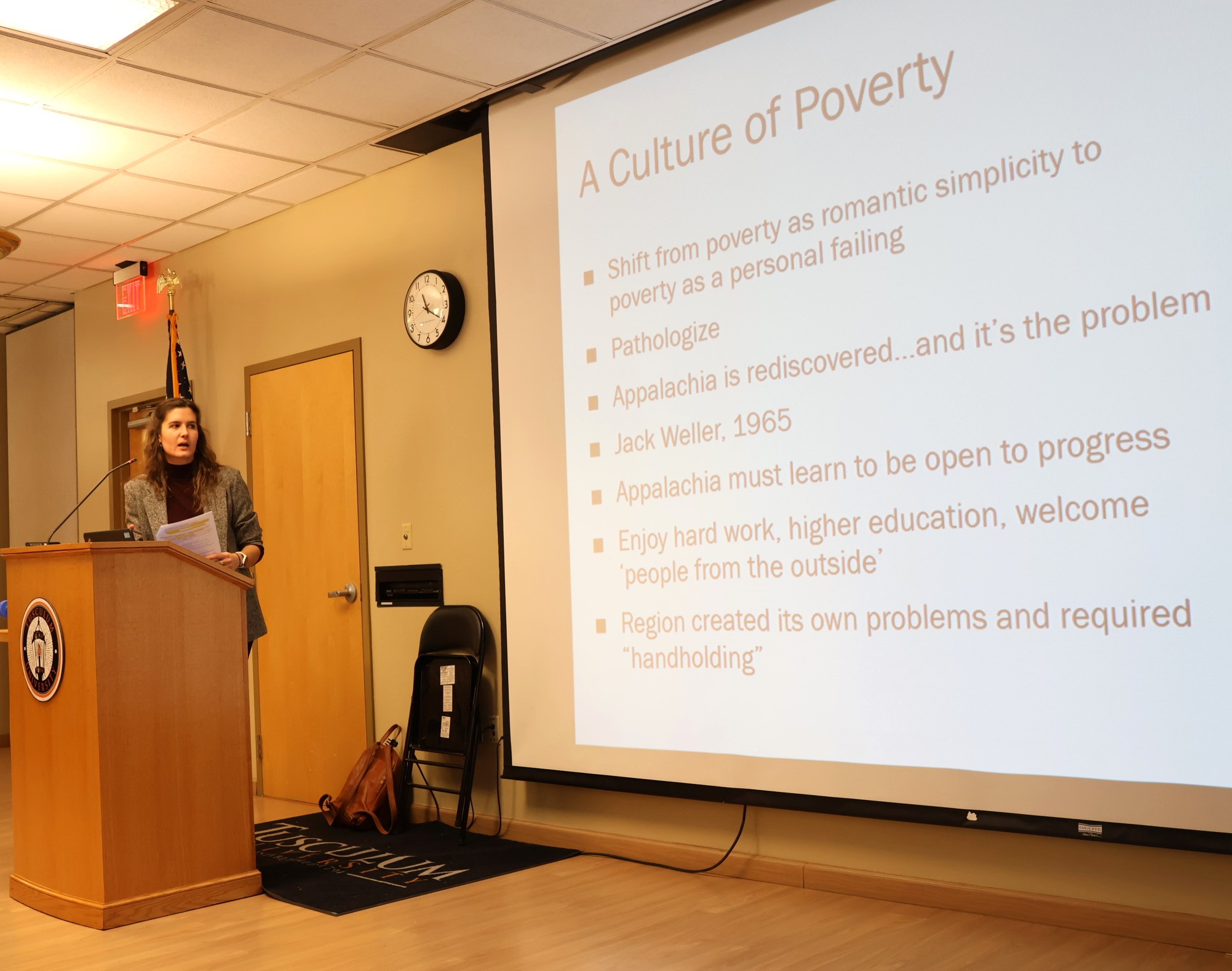 Emily Morrell gives her first presentation during the 2024 Theologian-In-Residence series.