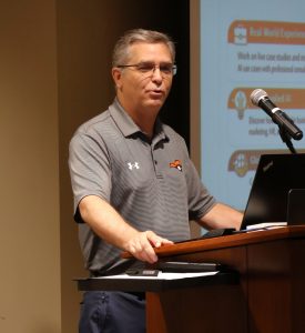 Dr. Scott Hummel, Tusculum's president, speaks at Pitch Day.