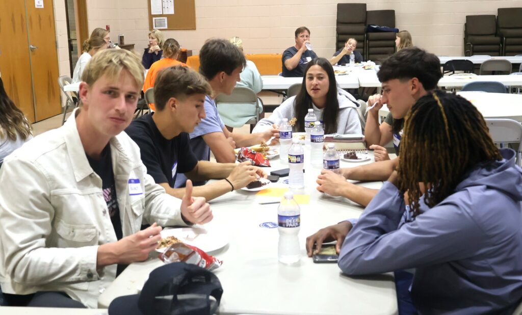 Students enjoy a meal and conversation at SPOT.
