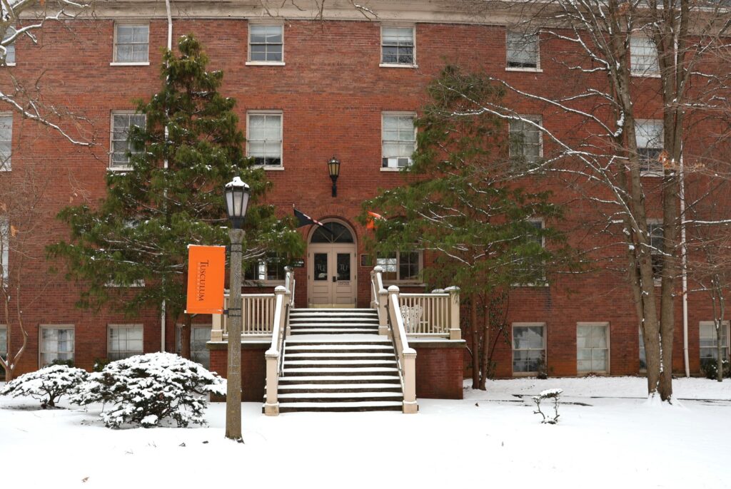Virginia Hall after snowfall