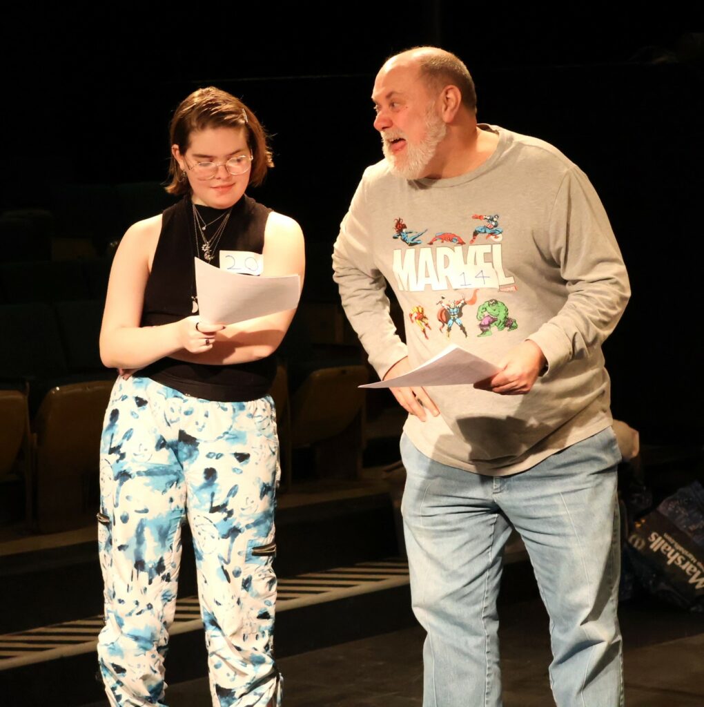 Emme Foster, left, and Michael Fillers audition for a role in the “5 X 10 Plays.”