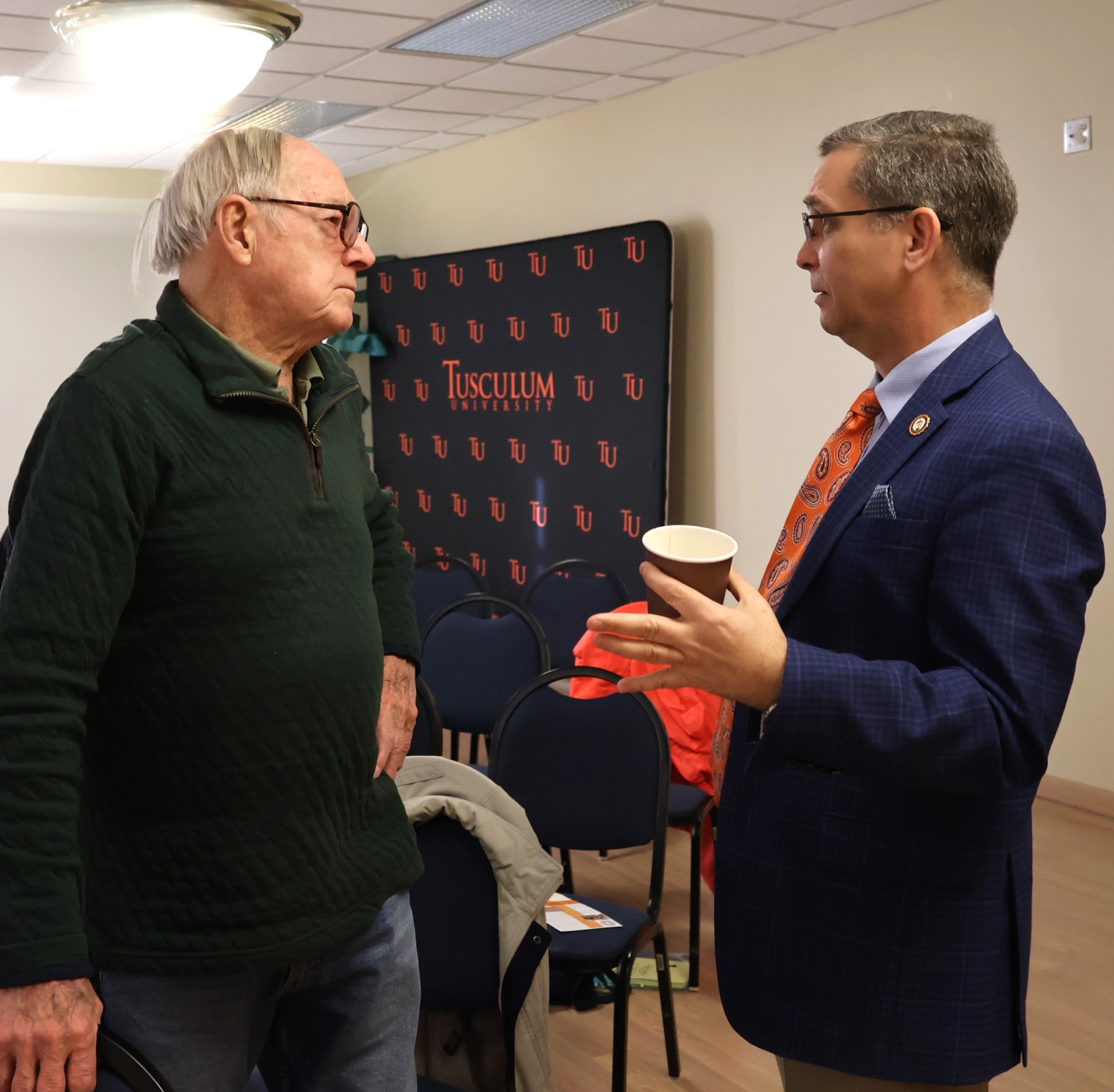 Conversation and photos before the start of Theologian-In-Residence Jan. 12, 2024