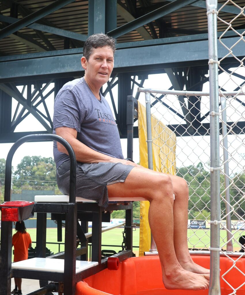 Dr. Suzanne Byrd prepares to be dunked again.