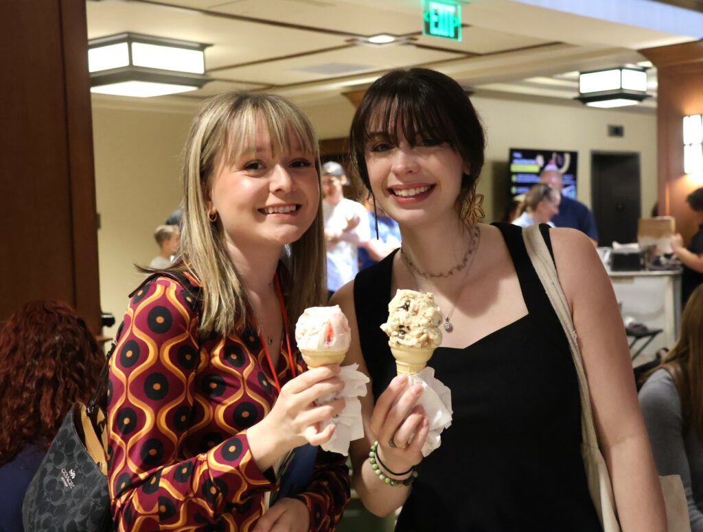 Elizabeth Massengill, left, and Alexandria McBrien enjoy some ice cream.