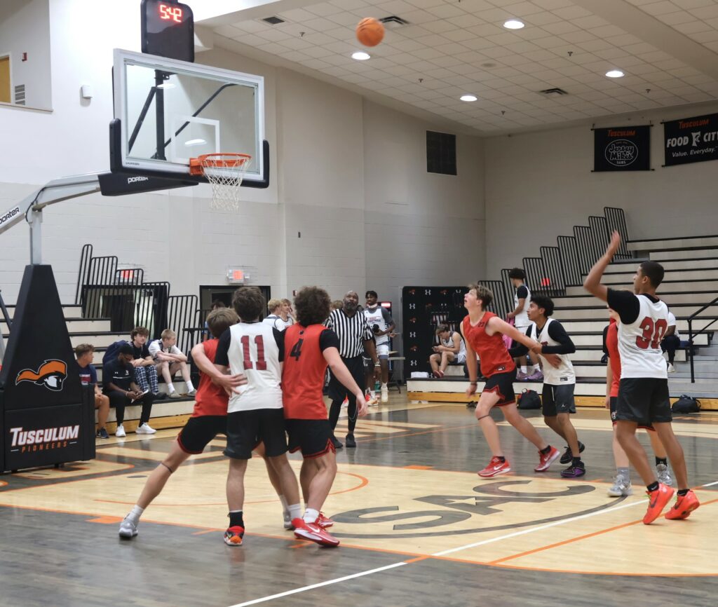 A player shoots a free throw.