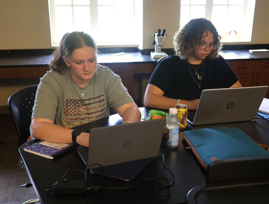 Students work on a project in their marine biology class.
