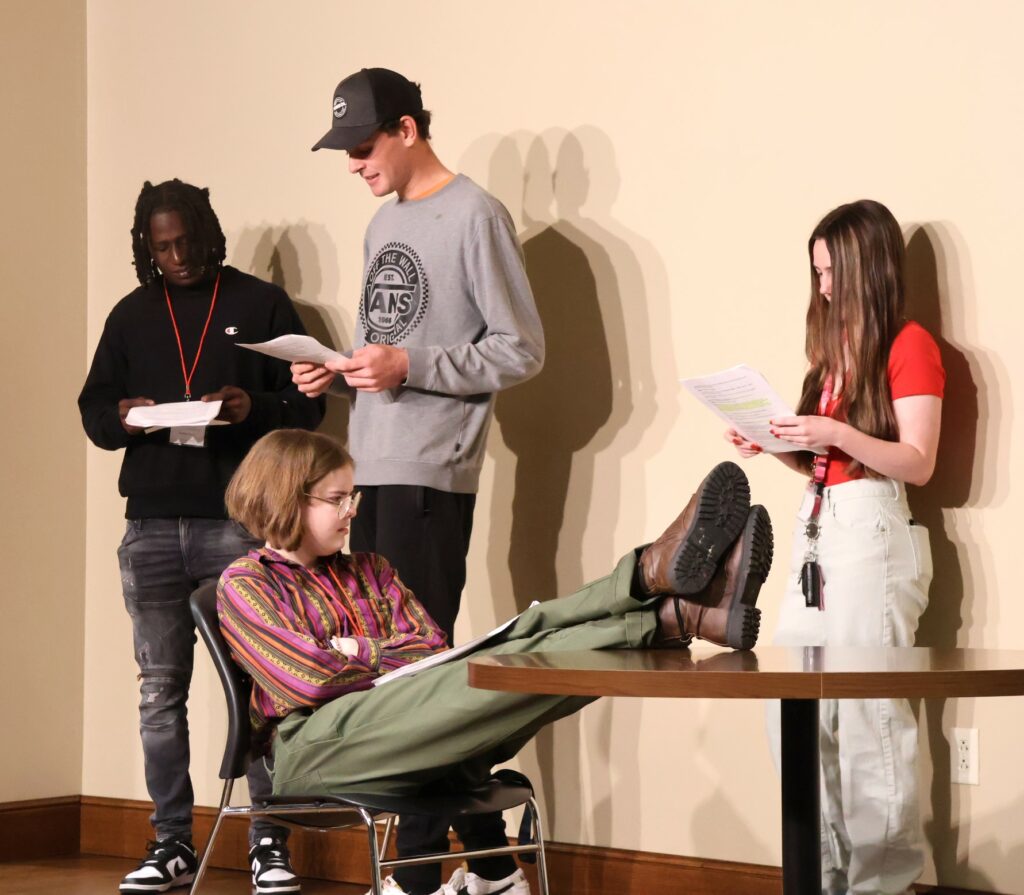 Left to right, Kemani Brown, Emme Foster, Liam Vandeventer and Camryn Miles perform a scene.