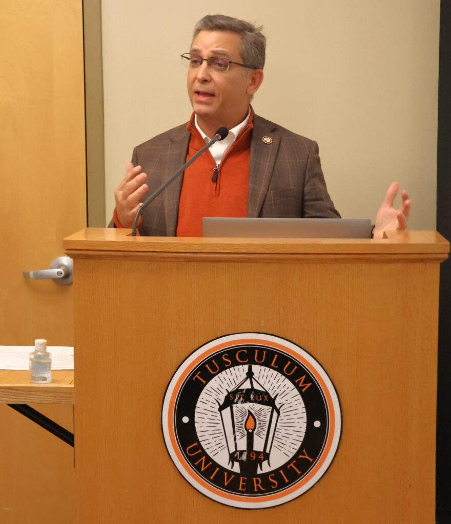 Dr. Scott Hummel speaks to faculty and staff at the event.