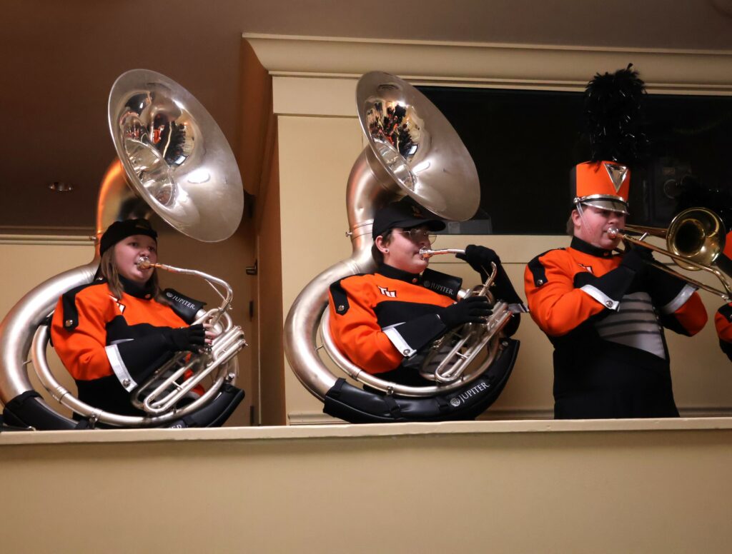 Band members perform.