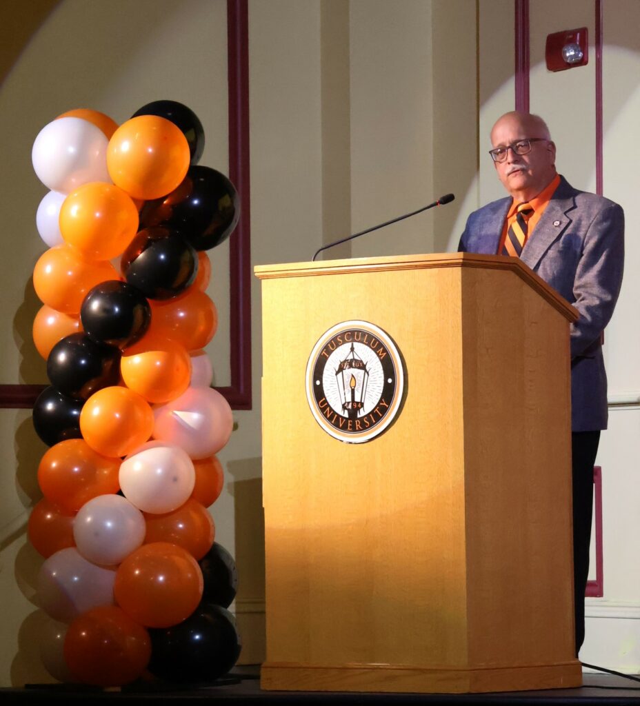 Alan Corley, mayor of the City of Tusculum, addresses the audience.