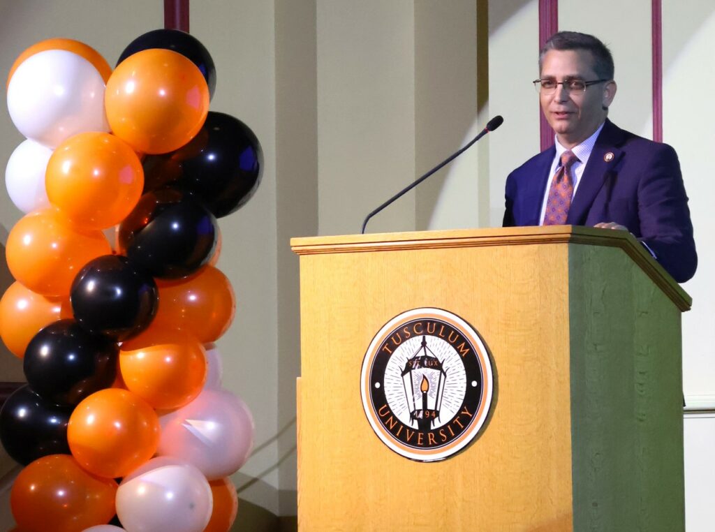 Dr. Scott Hummel, Tusculum University's president, speaks.