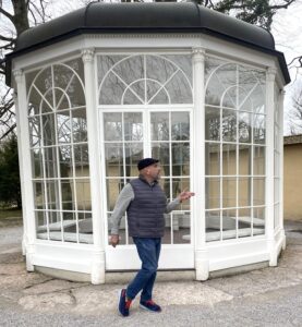 Bill Bledsoe stands by the gazebo where the song “Sixteen Going on Seventeen” was performed in “The Sound of Music.”