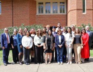 Dr. Scott Hummel and TRIO students and staff pose with Congresswoman Diana Harshbarger outside the Thomas J. Garland Library.
