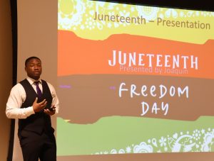 Tusculum student Joaquin Graham speaks.