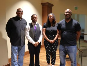 Left to right are speakers Rayford G. Johnson, Joaquin Graham, Tiffany Eskridge Bell and Chuck Sutton.