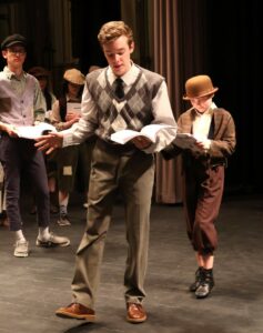 Owen Philbeck, front and center, and Hazel Girton, right, rehearse a scene. To the left in the back is Jackson Radank. Photo from Tusculum University