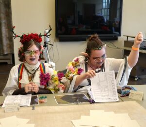 Tusculum students Emme Foster, left, and Haylee Miller participate in Dungeons & Dragons.