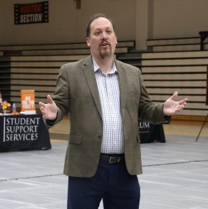Dr. David Cook addresses incoming students and their families.