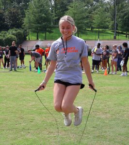 Bridey Winterfield participates in the jump rope during the Pioneer Showdown.