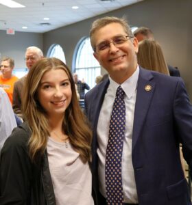 Dr. Scott Hummel, right, stands with BriAnna Higgins, president of Tusculum’s Student Government Association.