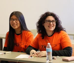 Shilo Wang, left, and Peyton Bergquist compete in the Scholars Bowl.