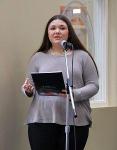 Gracie Monk, who participated in Talent Search before going to college, speaks at Tusculum during a TRIO Day event.
