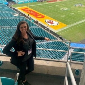 Brandy Thigpen stands in the stadium where the 2020 Super Bowl was played.
