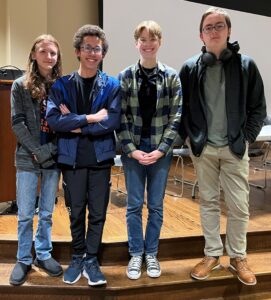 The Northmont High School team won the upper division. Left to right are team members Kevin Adler, Russell Dillak, Ave Rieger and Ethan Kral.