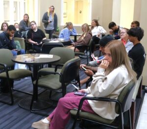 Tusculum students engage in a Constitution Day activity. Valentina Loretz created interactive and educational games for that event.