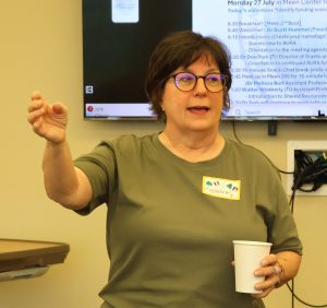Dr. Susan Monteleone speaks with attendees at the alliance’s meeting at Tusculum.