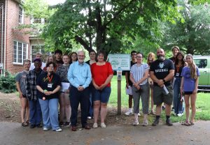 Tusculum administrators and faculty are joined by students in the Upward Bound and Upward Bound Math and Science Summer Academy to celebrate the recertification.