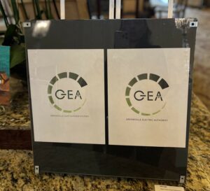 This is a logo created by professor Bill Bledsoe and Tusculum student Gwen Gustafson for the Greeneville Energy Authority.
