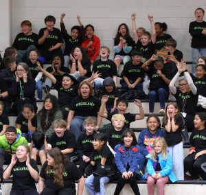 Highland Elementary School students celebrate at the game.