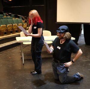 Zetta Schultz, left, and Zach Gass audition for parts in “Pollyanna.” She was cast as Janey, and he was chosen for Rev. Ford.