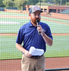 Brandon Bouschart, general manager of the Greeneville Flyboys, speaks during the event.