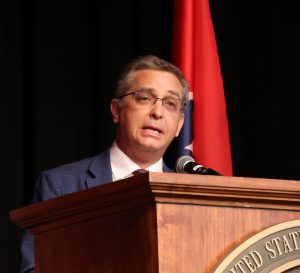 Dr. Scott Hummel, Tusculum’s president, speaks at the ceremony.