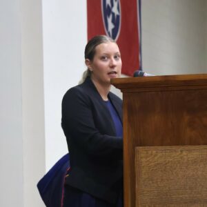 Evie Winfrey, the Student Government Association’s president, speaks during convocation.