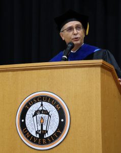 Dr. Scott Hummel, Tusculum’s president, delivers remarks during Opening Convocation.