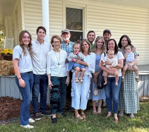 The Bowlin family poses at The Bowlin House at Tusculum University.